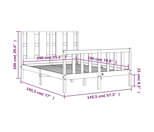 Estructura de cama sin colchón madera maciza de pino 140x190 cm