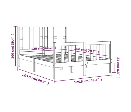 Estructura de cama sin colchón madera de pino maciza 120x200 cm