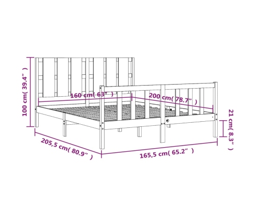 Estructura de cama sin colchón madera maciza de pino 160x200 cm