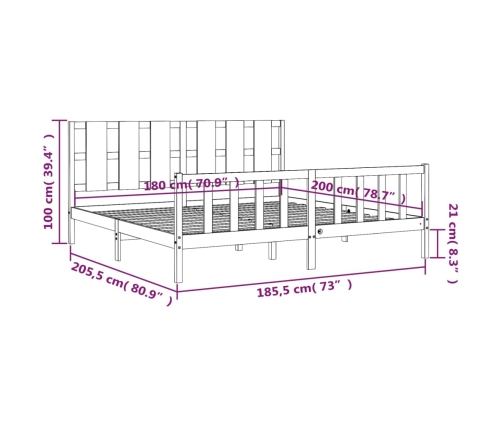 Estructura de cama con cabecero madera maciza blanco 180x200 cm