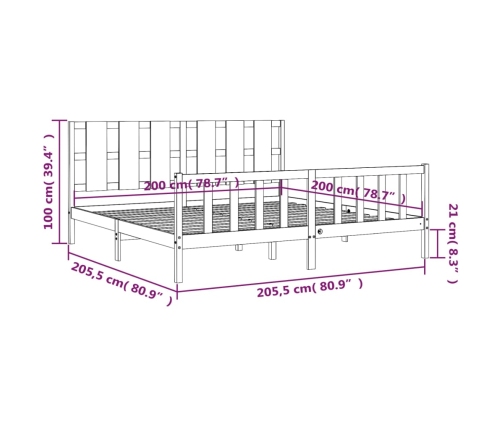 Estructura de cama sin colchón madera maciza de pino 200x200 cm