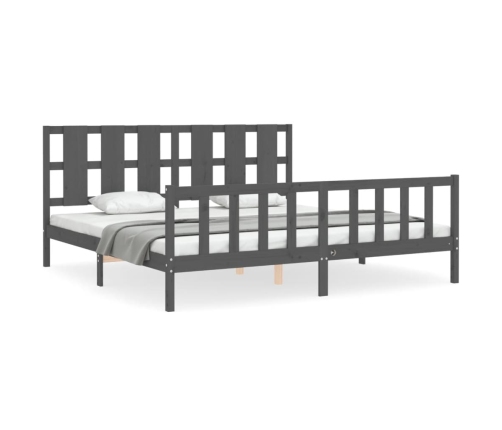 Estructura de cama con cabecero madera maciza gris 200x200 cm