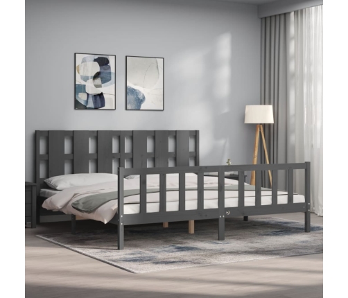 Estructura de cama con cabecero madera maciza gris 200x200 cm