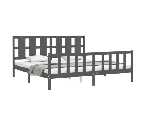 Estructura de cama con cabecero madera maciza gris 200x200 cm