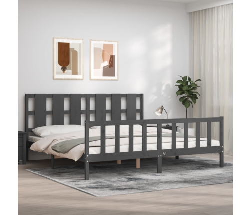 Estructura de cama con cabecero madera maciza gris 200x200 cm