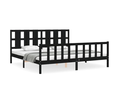 Estructura de cama con cabecero madera maciza negro 200x200 cm