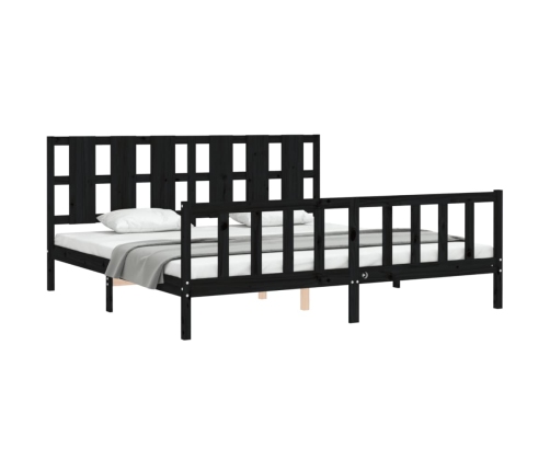 Estructura de cama con cabecero madera maciza negro 200x200 cm