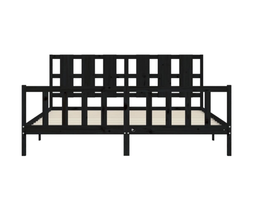 Estructura de cama con cabecero madera maciza negro 200x200 cm