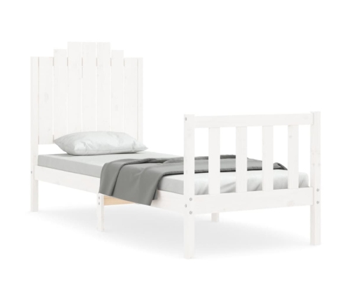 Estructura de cama individual con cabecero madera maciza blanco