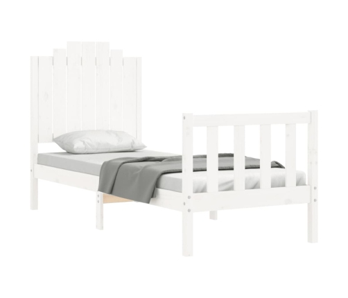 Estructura de cama individual con cabecero madera maciza blanco