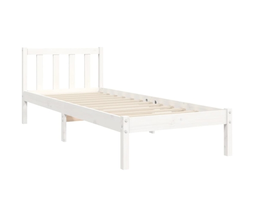 Estructura de cama individual con cabecero madera maciza blanco