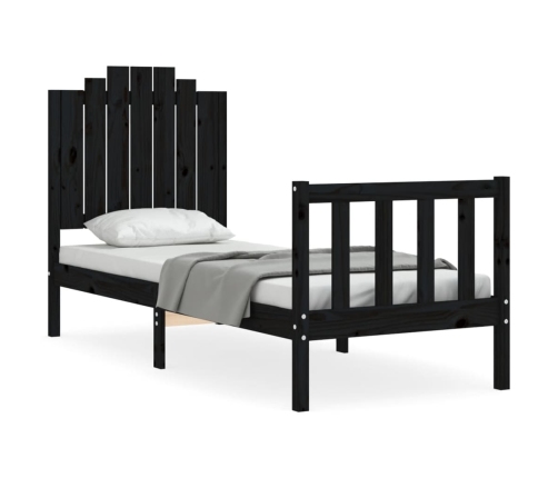 Estructura de cama individual con cabecero madera maciza negro