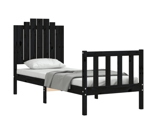 Estructura de cama individual con cabecero madera maciza negro