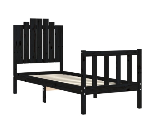 Estructura de cama individual con cabecero madera maciza negro