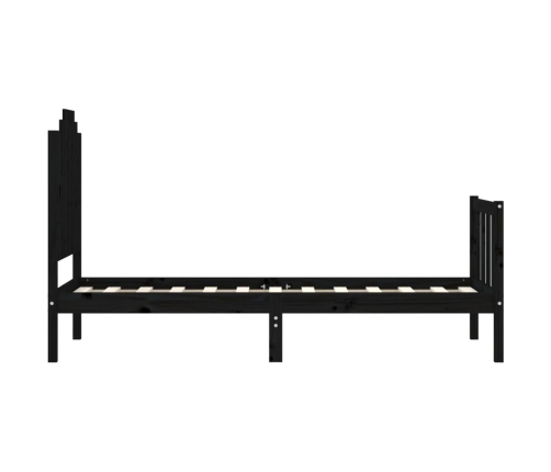 Estructura de cama individual con cabecero madera maciza negro