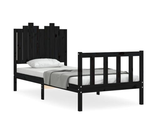 Estructura de cama con cabecero madera maciza negro 90x190 cm