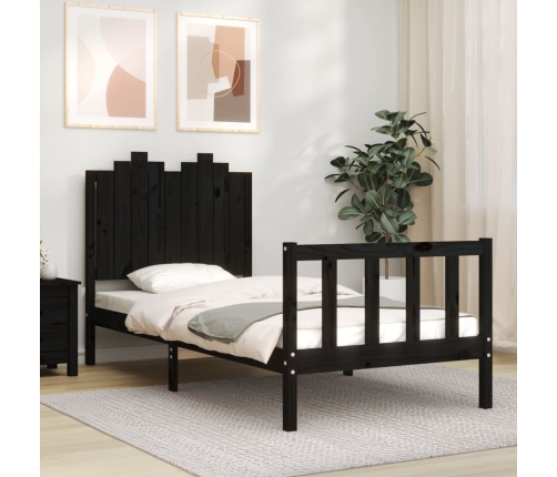 Estructura de cama con cabecero madera maciza negro 90x190 cm