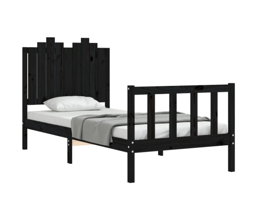 Estructura de cama con cabecero madera maciza negro 90x190 cm