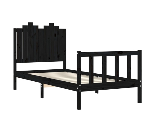 Estructura de cama con cabecero madera maciza negro 90x190 cm