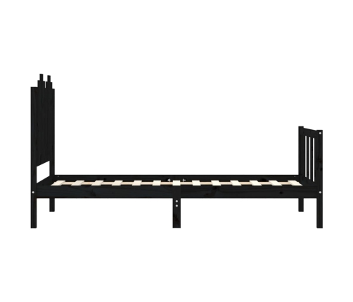 Estructura de cama con cabecero madera maciza negro 90x190 cm