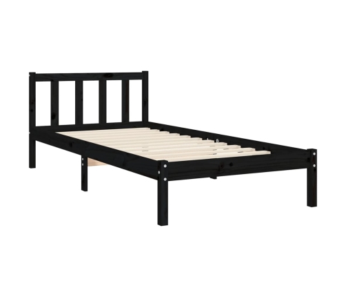 Estructura de cama con cabecero madera maciza negro 90x190 cm