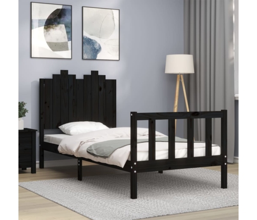 Estructura de cama con cabecero madera maciza negro 90x190 cm