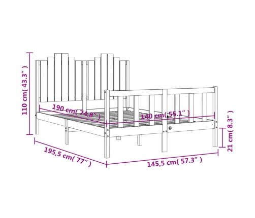Estructura de cama sin colchón madera maciza de pino 140x190 cm