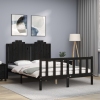 Estructura de cama con cabecero madera maciza negro 140x190 cm