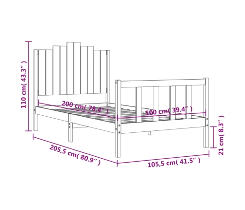 Estructura cama sin colchón madera maciza pino blanca 100x200cm