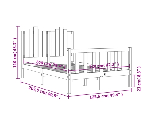 Estructura de cama con cabecero madera maciza negro 120x200 cm