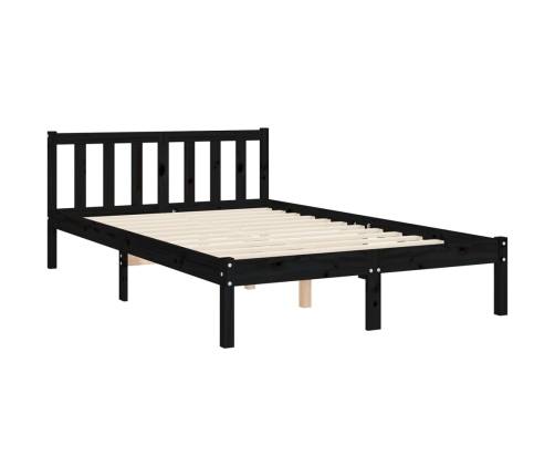 Estructura de cama con cabecero madera maciza negro 120x200 cm