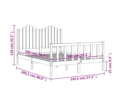 Estructura de cama sin colchón madera de pino blanca 140x200 cm