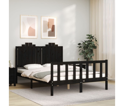 Estructura de cama con cabecero madera maciza negro 140x200 cm