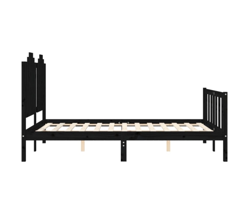 Estructura de cama con cabecero madera maciza negro 140x200 cm