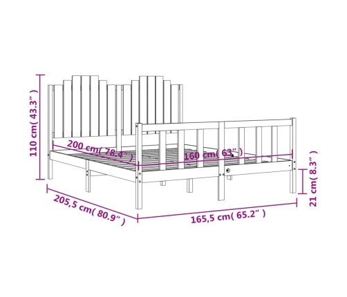 Estructura de cama sin colchón madera maciza de pino 160x200 cm