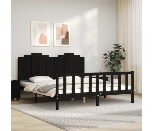 vidaXL Estructura de cama con cabecero madera maciza negro 180x200 cm