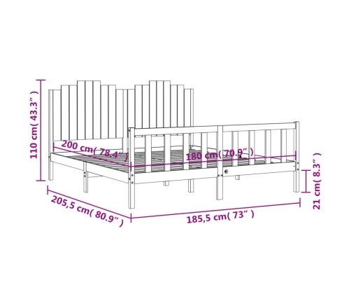 vidaXL Estructura de cama con cabecero madera maciza negro 180x200 cm