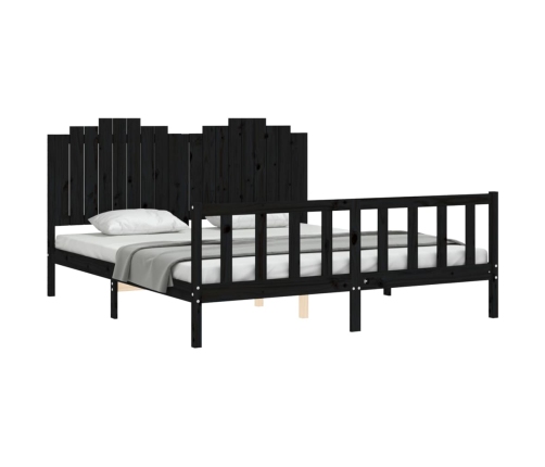 vidaXL Estructura de cama con cabecero madera maciza negro 180x200 cm