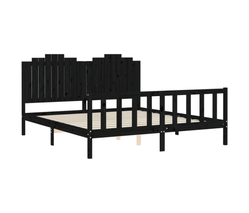 vidaXL Estructura de cama con cabecero madera maciza negro 180x200 cm