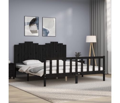 vidaXL Estructura de cama con cabecero madera maciza negro 180x200 cm