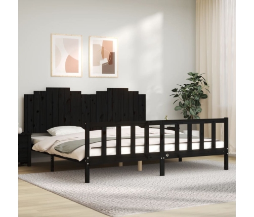 Estructura de cama con cabecero madera maciza negro 200x200 cm