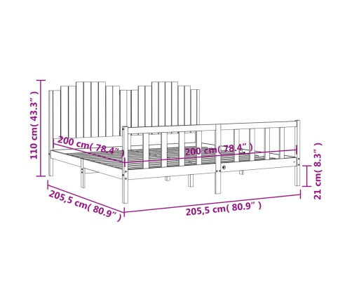 Estructura de cama con cabecero madera maciza negro 200x200 cm