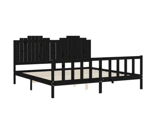 Estructura de cama con cabecero madera maciza negro 200x200 cm