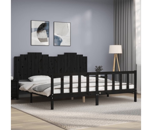 Estructura de cama con cabecero madera maciza negro 200x200 cm