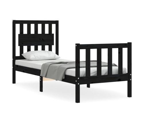 Estructura de cama individual con cabecero madera maciza negro