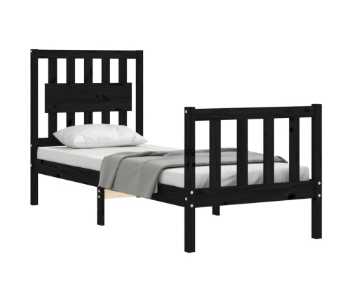 Estructura de cama individual con cabecero madera maciza negro