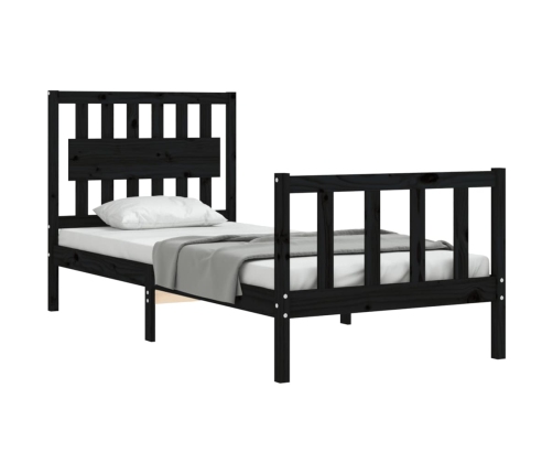 Estructura de cama con cabecero madera maciza negro