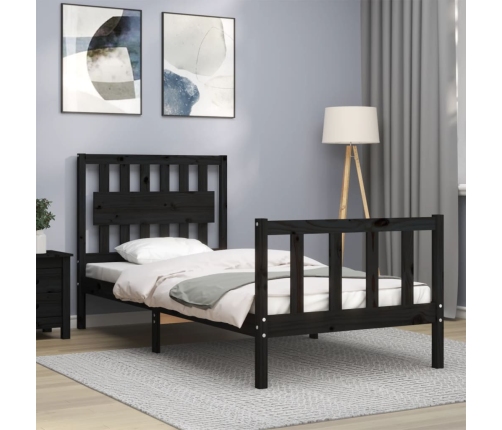 Estructura de cama con cabecero madera maciza negro