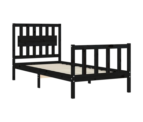 Estructura de cama con cabecero madera maciza negro