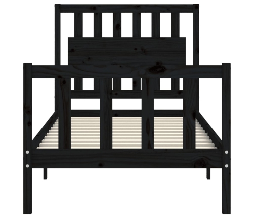 Estructura de cama con cabecero madera maciza negro